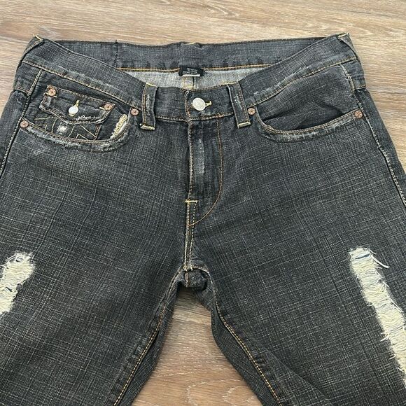 True Religion Men's Black Joey Distressed Straight Jeans Sz 36 - Picture 3 of 11